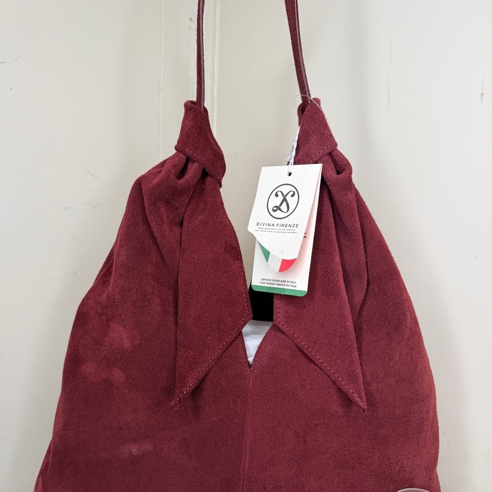 Divina Firenze Shoulder Bag Womens C/Wine Burgundy Suede Leather Handmade Italy - Picture 5 of 9